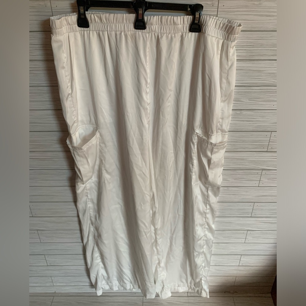 Daisy Lightweight White Elastic Waist Cargo wide leg satin like pants
